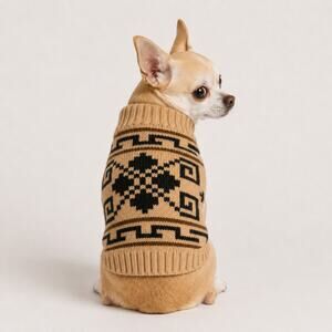 Pendleton Westerley Cowichan Knit Dog Pet Sweater Sz XS 3-6lbs Tan Brown Dude
